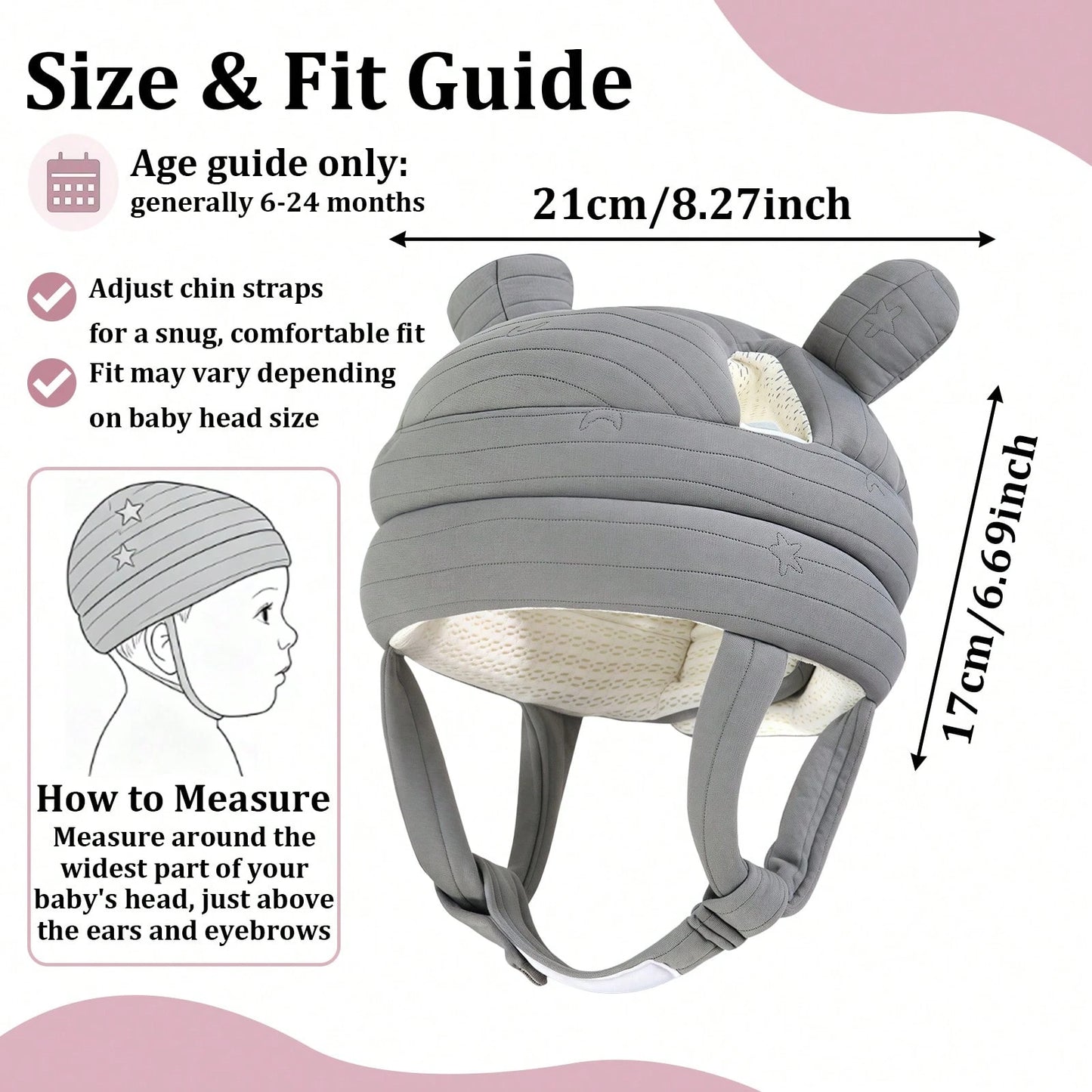 1pc Baby Anti-Collision Head Protection Hat, Cartoon Bear Ear Baby Head Cushioning Cap, Adjustable Chin Strap, Soft Thick Padded Design, Suitable For Baby Crawling, Standing, Walking, Indoor Play And