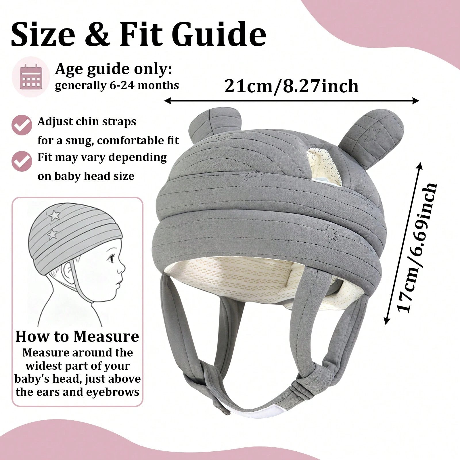 1pc Baby Anti-Collision Head Protection Hat, Cartoon Bear Ear Baby Head Cushioning Cap, Adjustable Chin Strap, Soft Thick Padded Design, Suitable For Baby Crawling, Standing, Walking, Indoor Play And