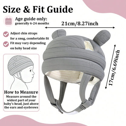 1pc Baby Anti-Collision Head Protection Hat, Cartoon Bear Ear Baby Head Cushioning Cap, Adjustable Chin Strap, Soft Thick Padded Design, Suitable For Baby Crawling, Standing, Walking, Indoor Play And
