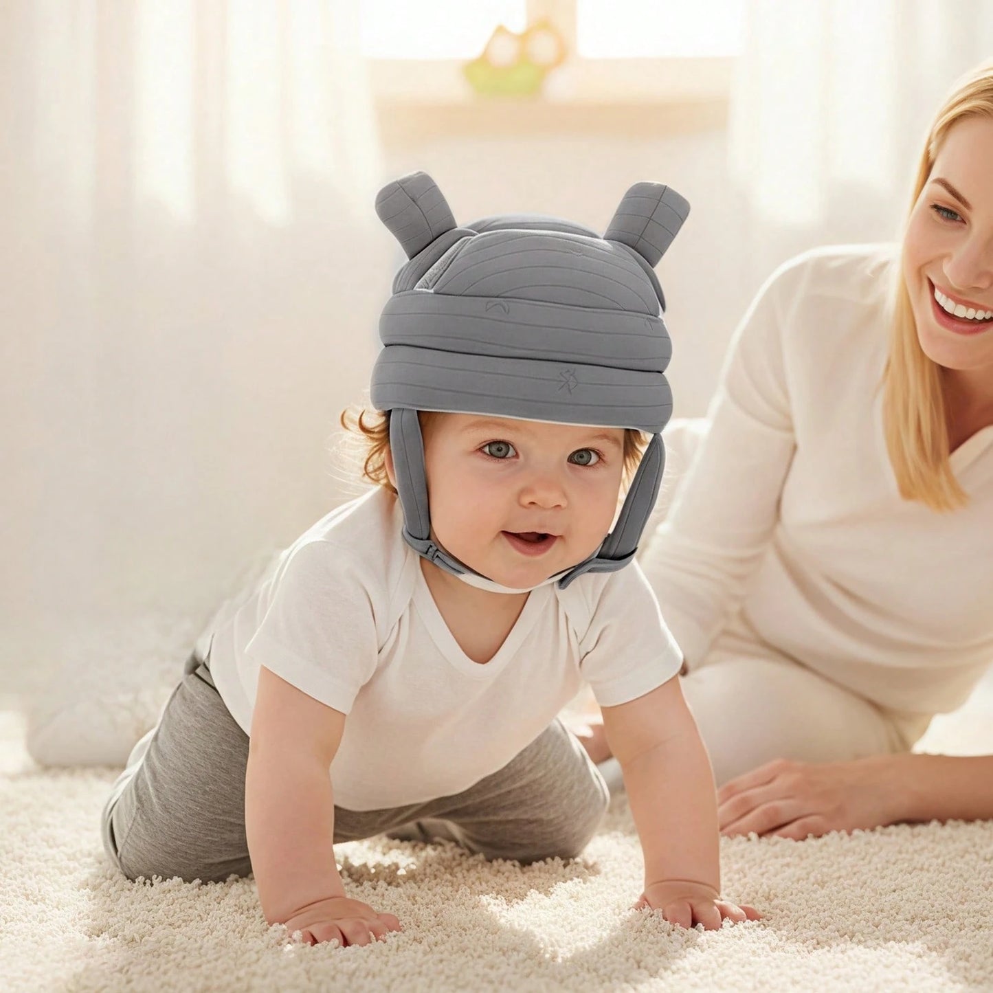 1pc Baby Anti-Collision Head Protection Hat, Cartoon Bear Ear Baby Head Cushioning Cap, Adjustable Chin Strap, Soft Thick Padded Design, Suitable For Baby Crawling, Standing, Walking, Indoor Play And