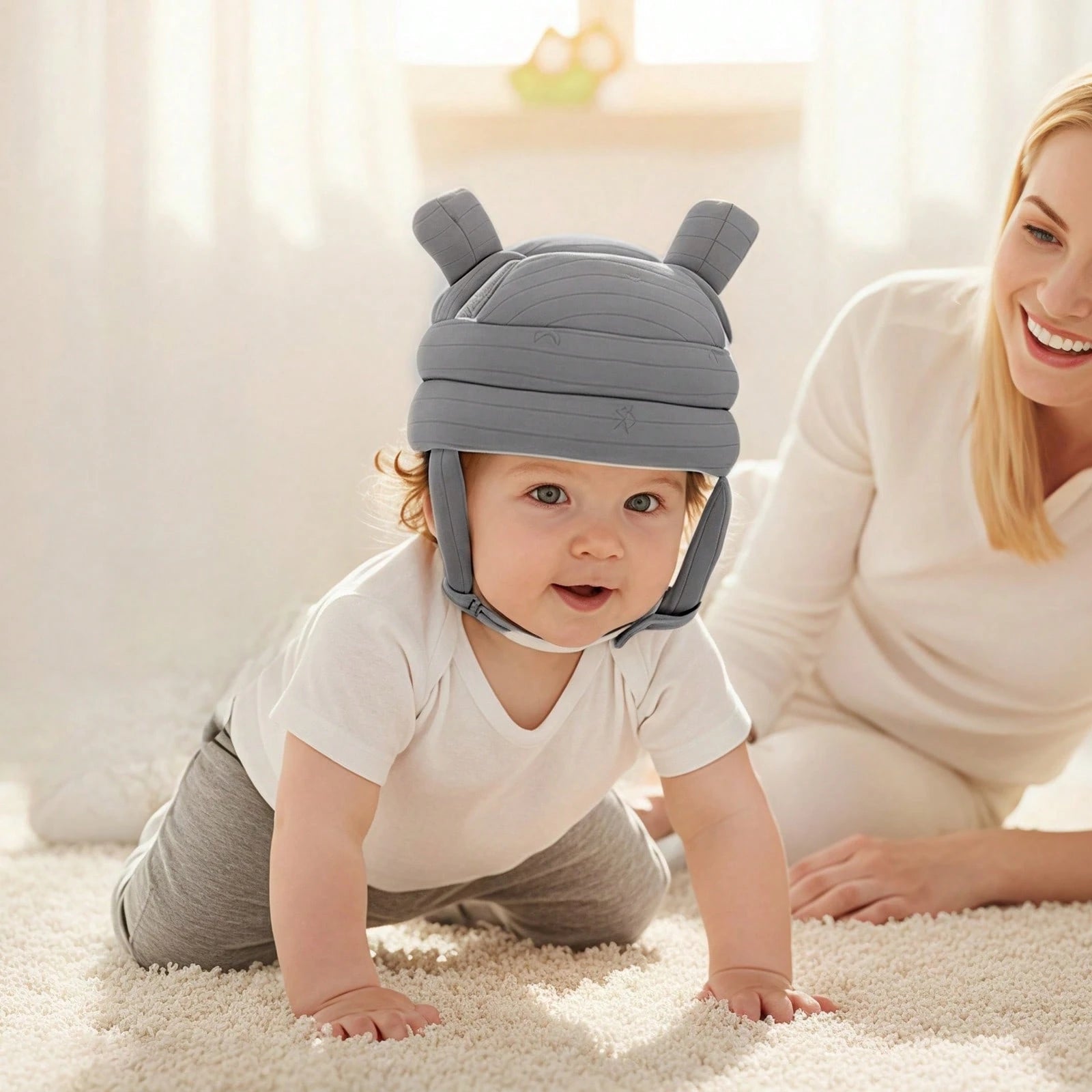 1pc Baby Anti-Collision Head Protection Hat, Cartoon Bear Ear Baby Head Cushioning Cap, Adjustable Chin Strap, Soft Thick Padded Design, Suitable For Baby Crawling, Standing, Walking, Indoor Play And