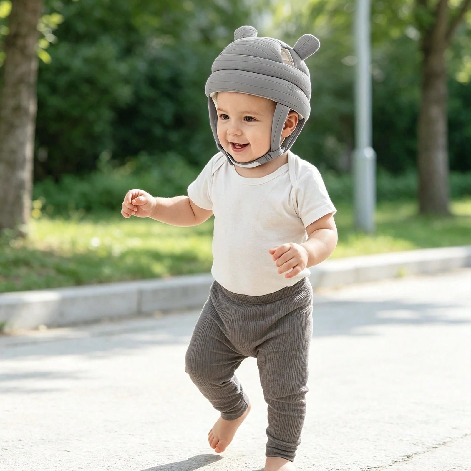 1pc Baby Anti-Collision Head Protection Hat, Cartoon Bear Ear Baby Head Cushioning Cap, Adjustable Chin Strap, Soft Thick Padded Design, Suitable For Baby Crawling, Standing, Walking, Indoor Play And