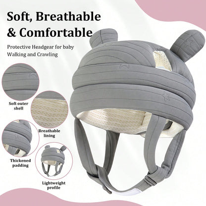 1pc Baby Anti-Collision Head Protection Hat, Cartoon Bear Ear Baby Head Cushioning Cap, Adjustable Chin Strap, Soft Thick Padded Design, Suitable For Baby Crawling, Standing, Walking, Indoor Play And