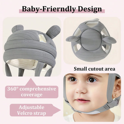 1pc Baby Anti-Collision Head Protection Hat, Cartoon Bear Ear Baby Head Cushioning Cap, Adjustable Chin Strap, Soft Thick Padded Design, Suitable For Baby Crawling, Standing, Walking, Indoor Play And