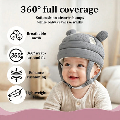 1pc Baby Anti-Collision Head Protection Hat, Cartoon Bear Ear Baby Head Cushioning Cap, Adjustable Chin Strap, Soft Thick Padded Design, Suitable For Baby Crawling, Standing, Walking, Indoor Play And