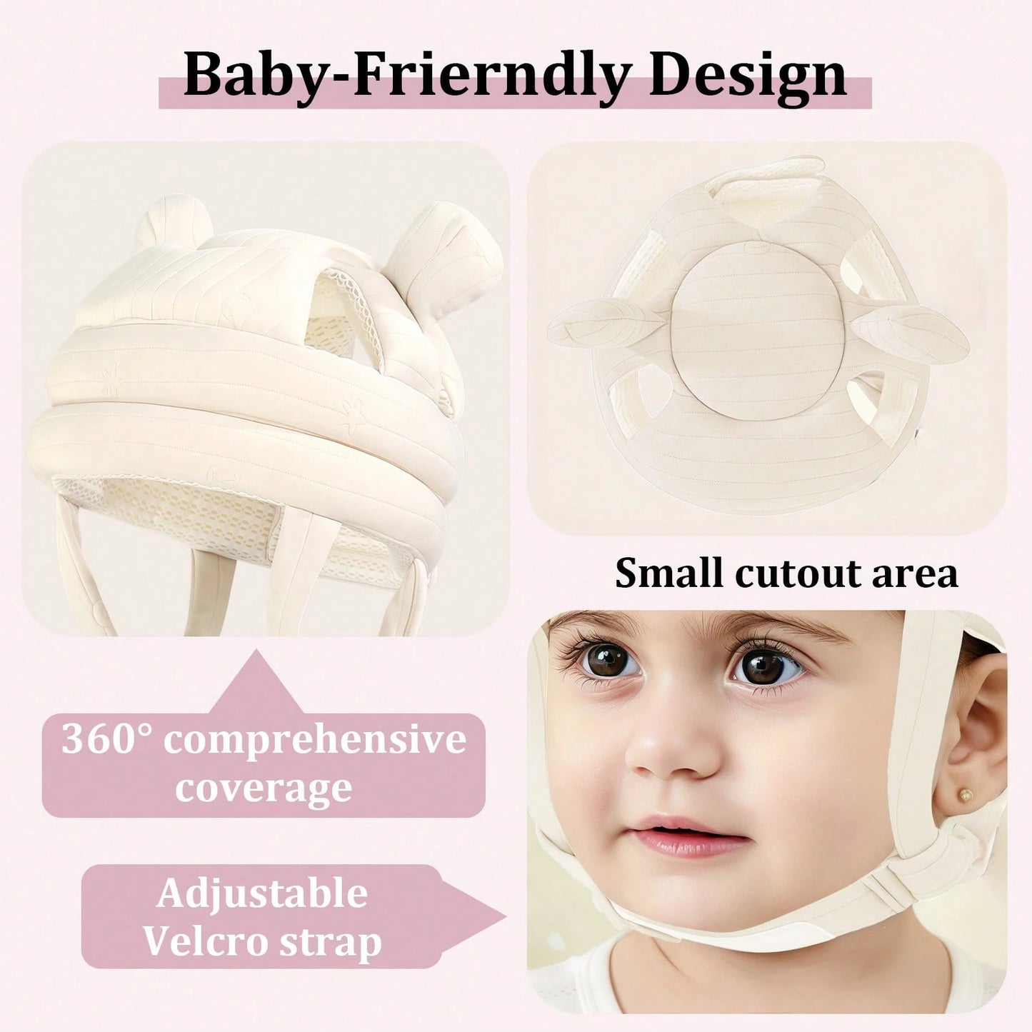 1pc Baby Anti-Collision Head Protection Hat, Cartoon Bear Ear Baby Head Cushioning Cap, Adjustable Chin Strap, Soft Thick Padded Design, Suitable For Baby Crawling, Standing, Walking, Indoor Play And