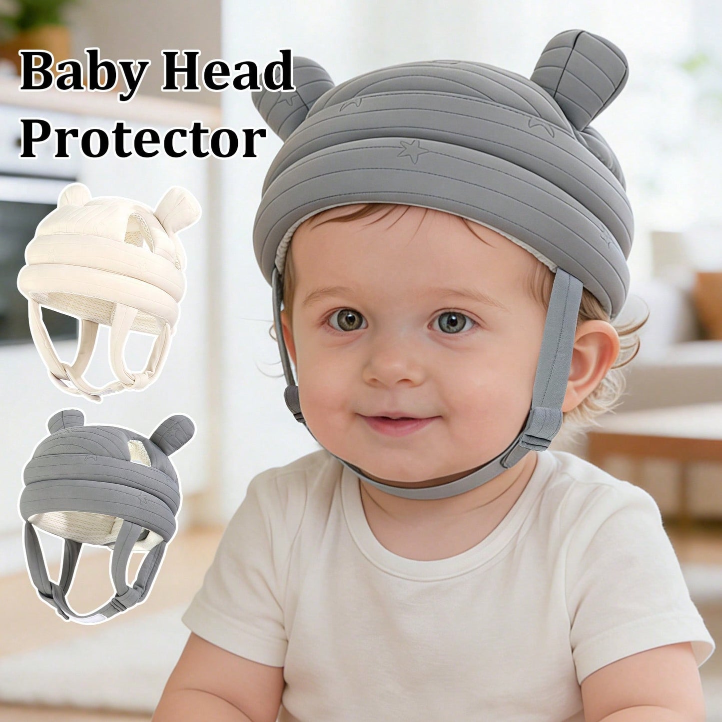 1pc Baby Anti-Collision Head Protection Hat, Cartoon Bear Ear Baby Head Cushioning Cap, Adjustable Chin Strap, Soft Thick Padded Design, Suitable For Baby Crawling, Standing, Walking, Indoor Play And