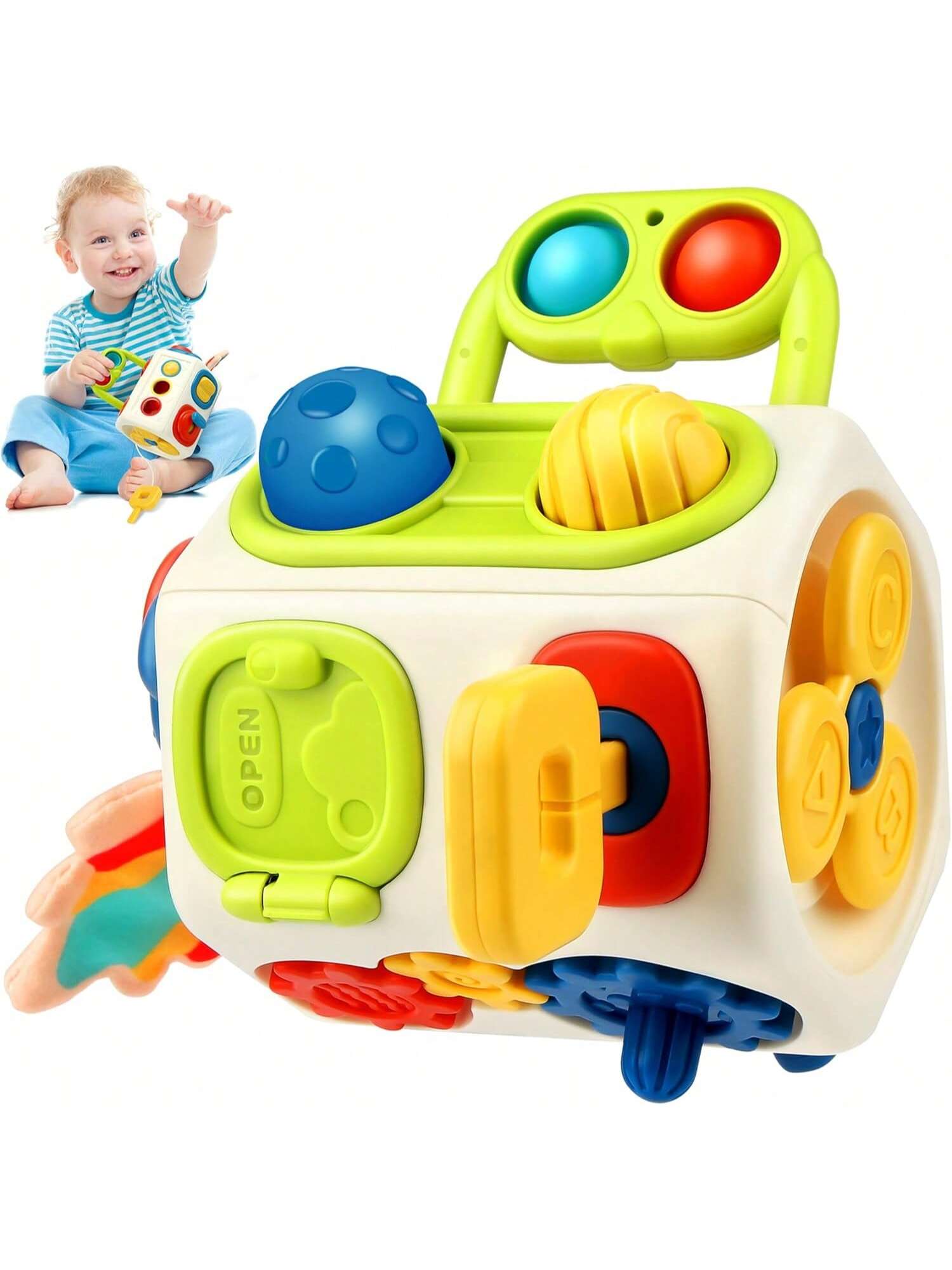 1pc Baby Busy Cube Montessori Sensory Toy, Develops Fine Motor Skills, Suitable For Early Education, Learning, Travel Activities- Cube For Daily Play And Entertainment, Gift For Newborn Baby Boy And