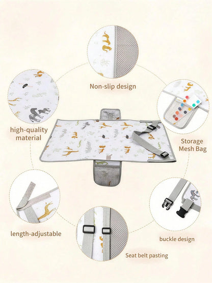1pc Baby Car Seat Extension Pad, Cute Animal Print Foldable Travel Footrest With Mesh Storage Bag, Adjustable- Portable Infant Car Seat Leg Rest For Baby Flight And Travel