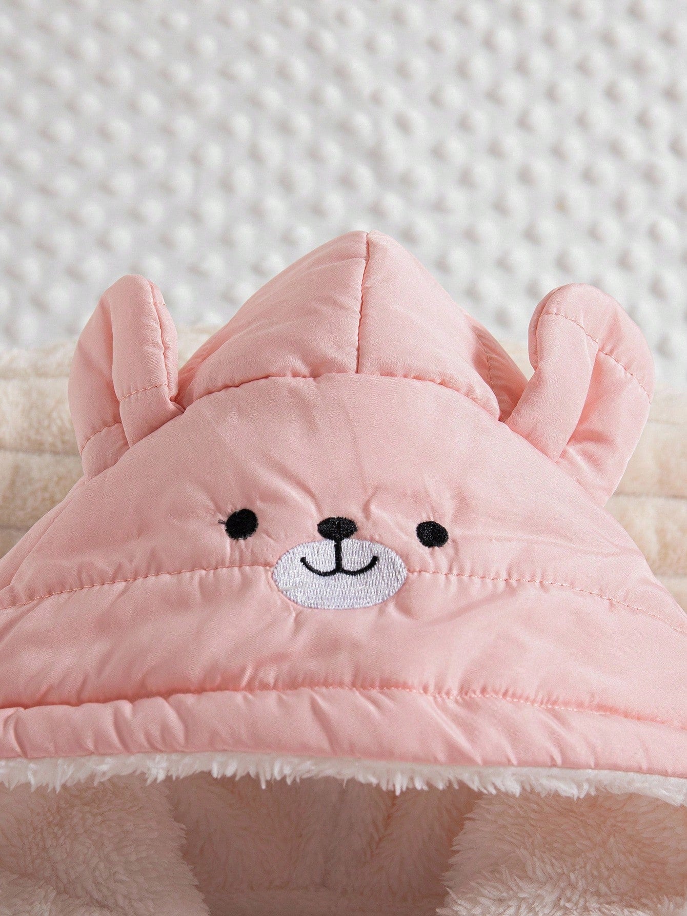 1pc Baby Girls' Winter New Light Pink Cute Zipper Front Hooded Romper With Embroidered Bear Ear Decor,Ribbed Cuffs,Warm Daily Casual Jumpsuit,Date