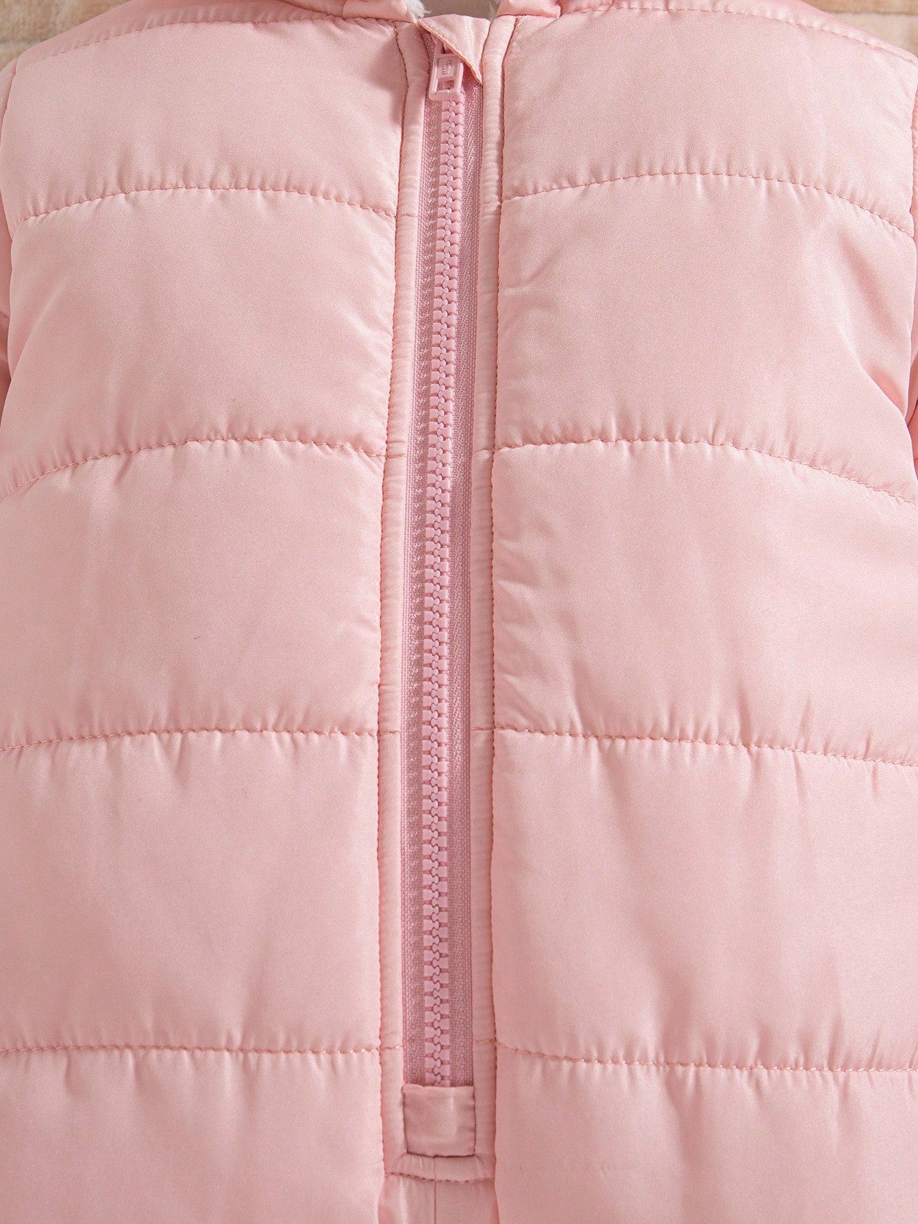 1pc Baby Girls' Winter New Light Pink Cute Zipper Front Hooded Romper With Embroidered Bear Ear Decor,Ribbed Cuffs,Warm Daily Casual Jumpsuit,Date