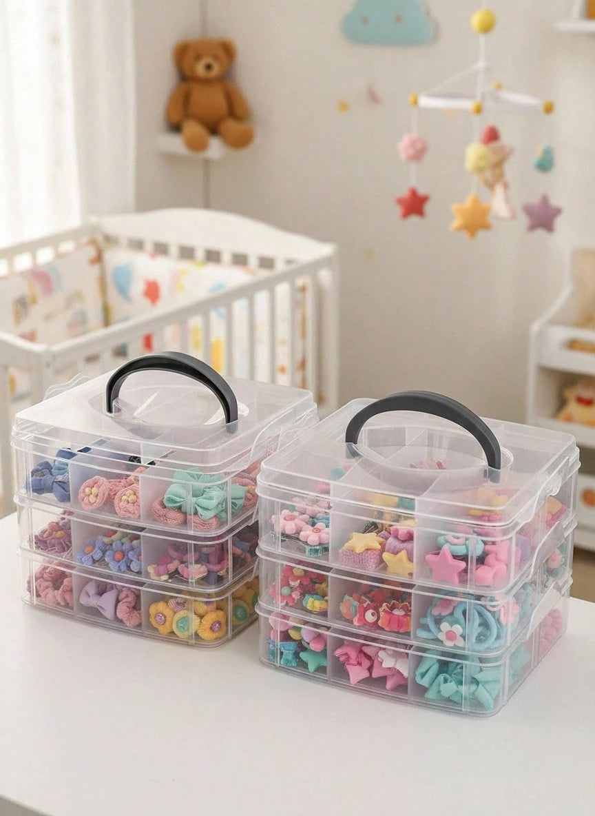 1pc Baby Hair Accessory Storage Box, Transparent Jewelry Box With Lid, Divided Compartments Jewelry Organizer Box, Multi-Functional Jewelry Packaging Box