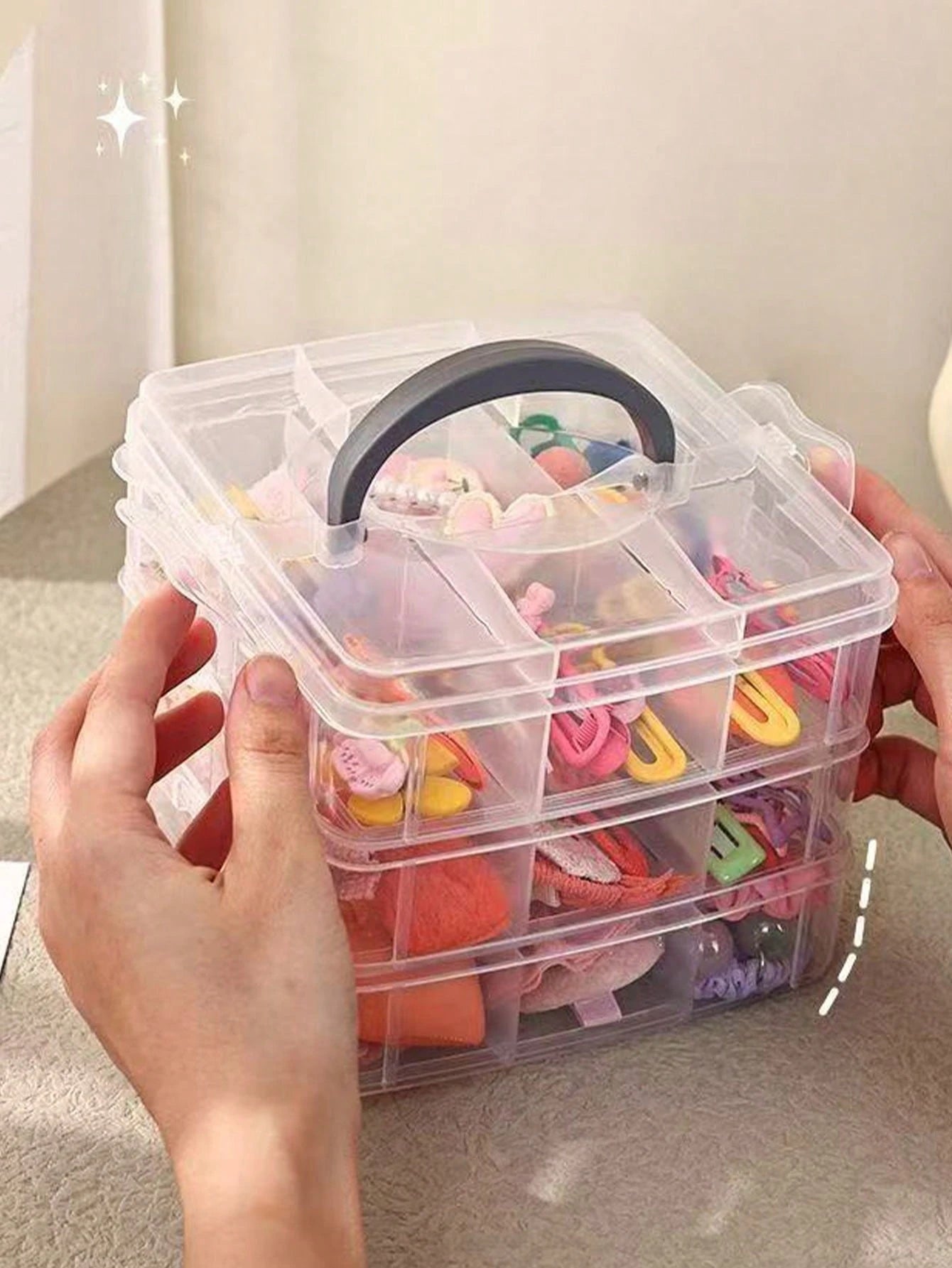 1pc Baby Hair Accessory Storage Box, Transparent Jewelry Box With Lid, Divided Compartments Jewelry Organizer Box, Multi-Functional Jewelry Packaging Box