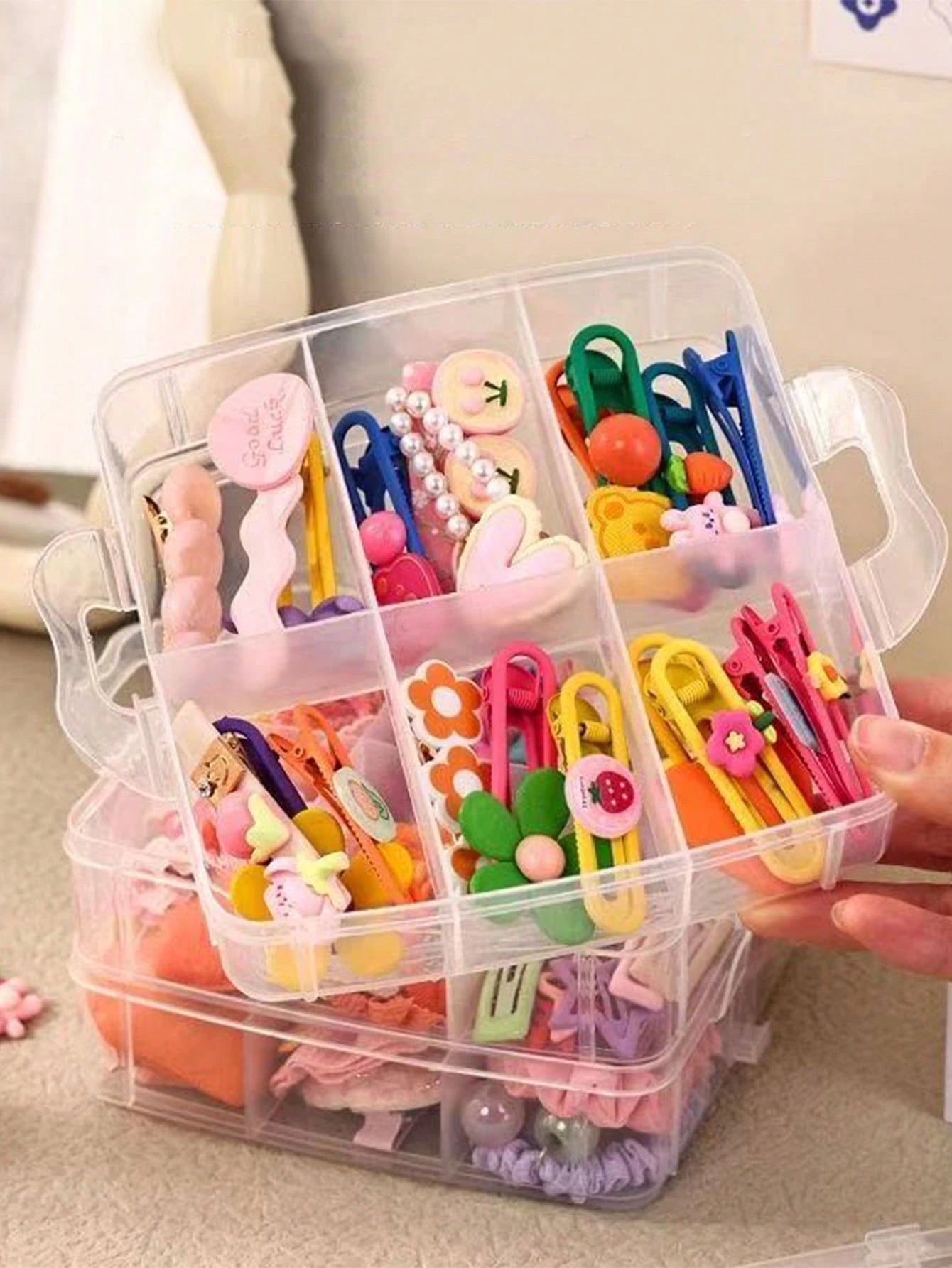 1pc Baby Hair Accessory Storage Box, Transparent Jewelry Box With Lid, Divided Compartments Jewelry Organizer Box, Multi-Functional Jewelry Packaging Box