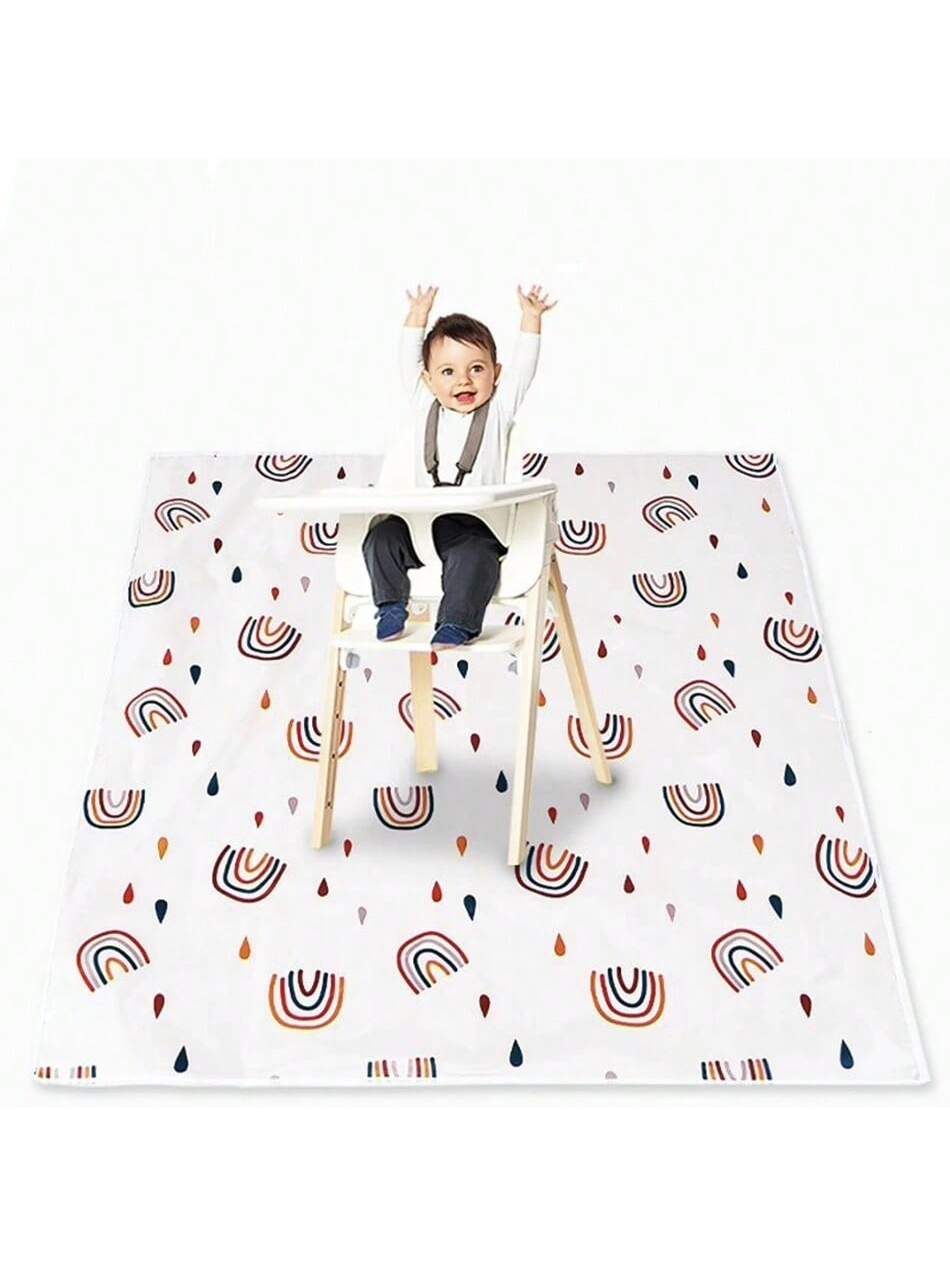 1PC Baby Splat Mat For Under High Chair/Arts/Crafts,43.3 X43.3 Inch Washable Spill Mat, Waterproof Anti-Slip Floor Protector Splash Mat, Messy Mat And Table Cloth