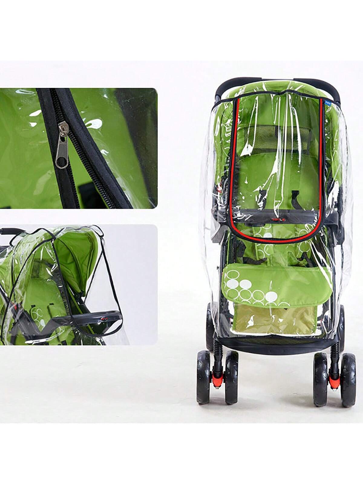 1pc Baby Stroller Rain Cover, Windproof Carriage Cover With Zipper, Transparent EVA Rain Poncho