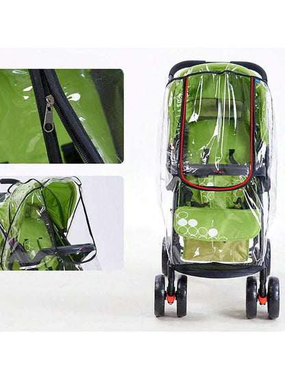1pc Baby Stroller Rain Cover, Windproof Carriage Cover With Zipper, Transparent EVA Rain Poncho