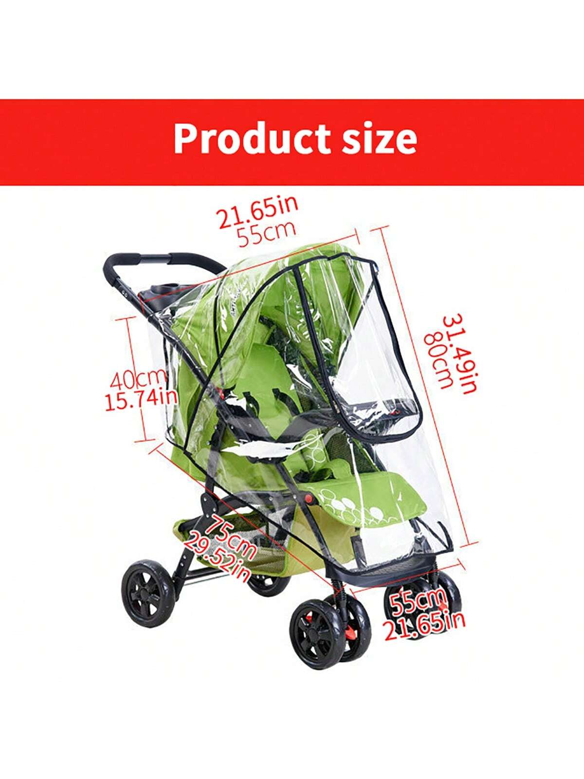 1pc Baby Stroller Rain Cover, Windproof Carriage Cover With Zipper, Transparent EVA Rain Poncho