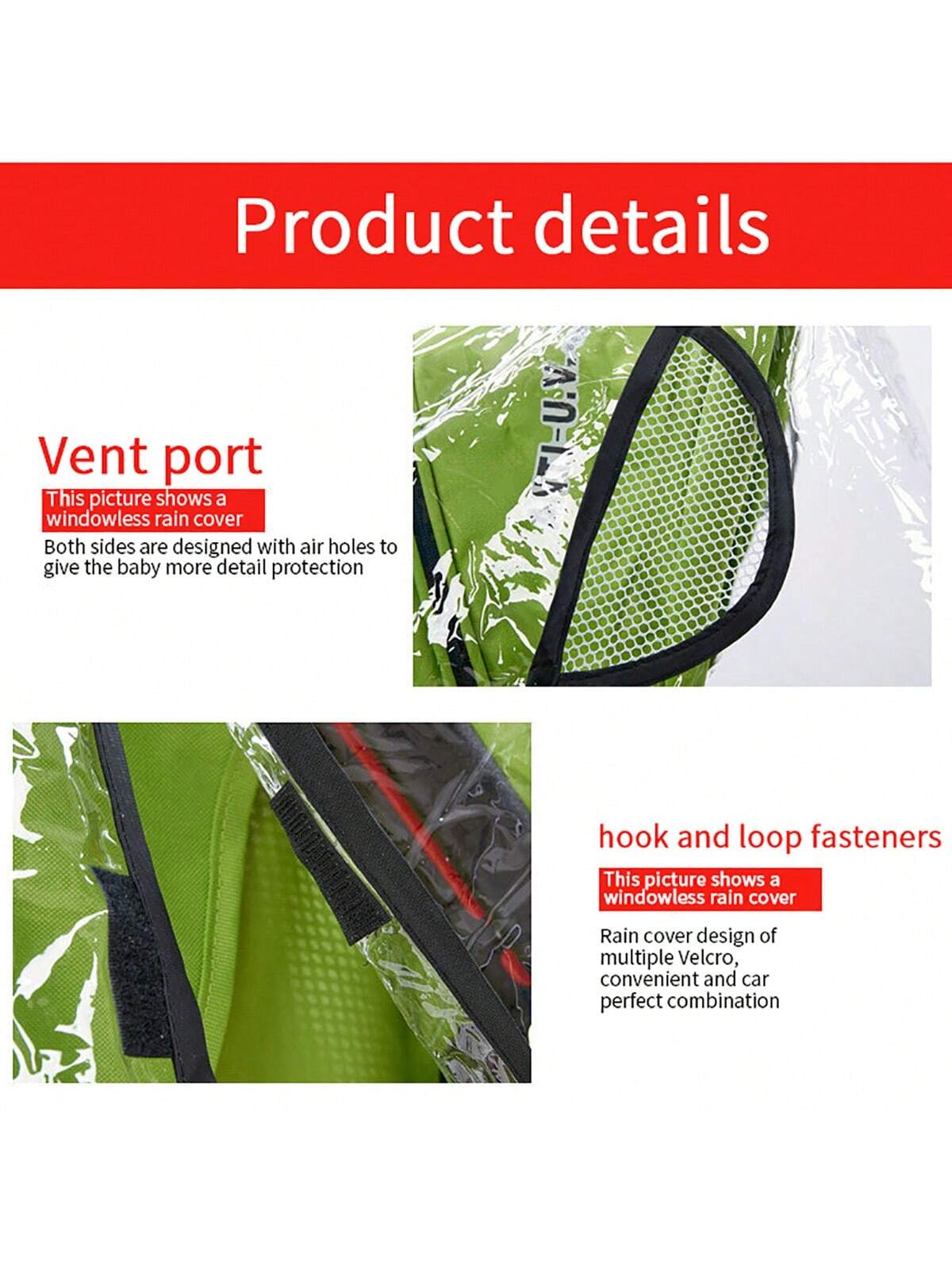 1pc Baby Stroller Rain Cover, Windproof Carriage Cover With Zipper, Transparent EVA Rain Poncho