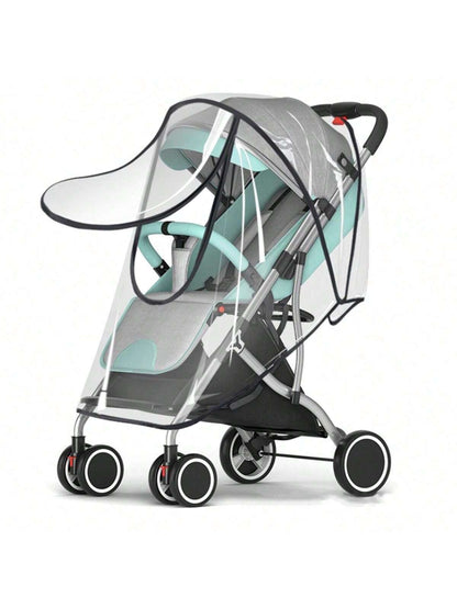 1pc Baby Stroller Rain Cover, Windproof Carriage Cover With Zipper, Transparent EVA Rain Poncho