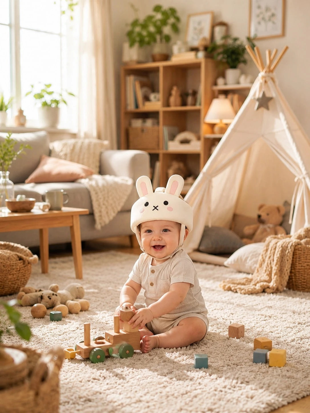 1pc Baby Toddler Anti-Collision Helmet Soft Adjustable Head Guard Cap For Crawling Walking Play Indoor Outdoor Unisex Breathable Lightweight Durable
