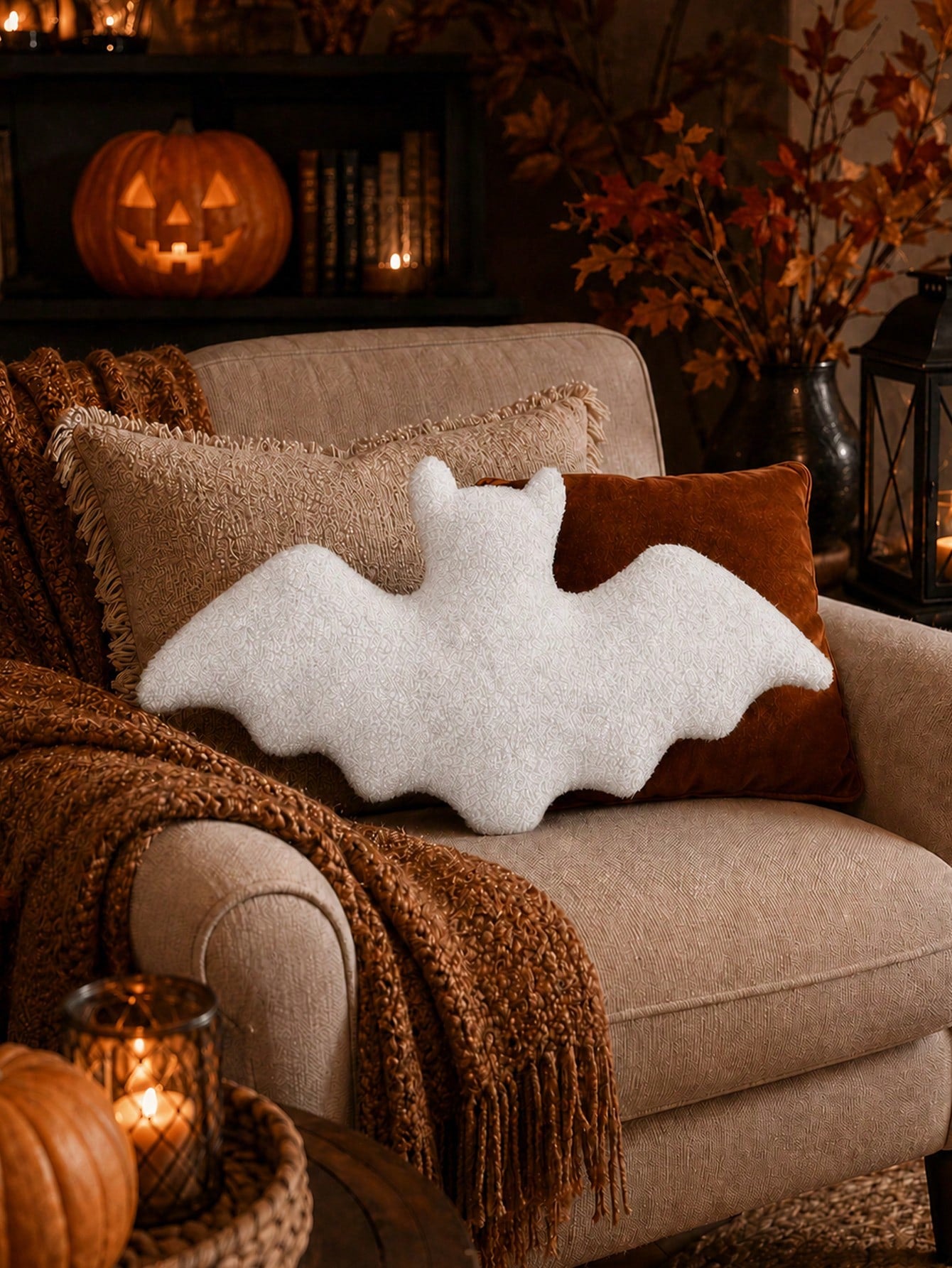 1pc Bat Plush Pillow Halloween Decoration, Black Gothic Style Bat Shaped Sofa Bed Cushion, Spooky Holiday Decor Gift, Suitable For Adults