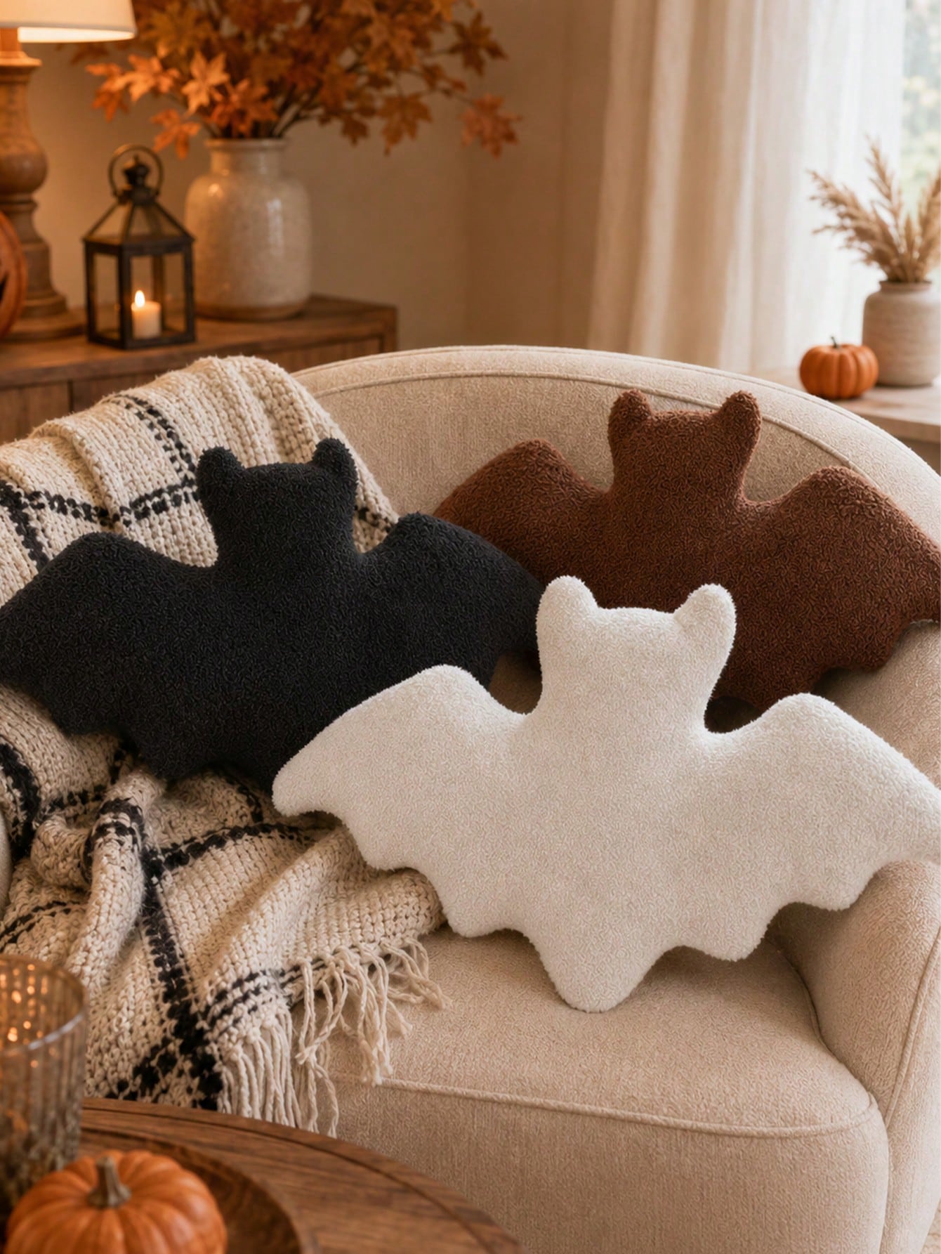 1pc Bat Plush Pillow Halloween Decoration, Black Gothic Style Bat Shaped Sofa Bed Cushion, Spooky Holiday Decor Gift, Suitable For Adults