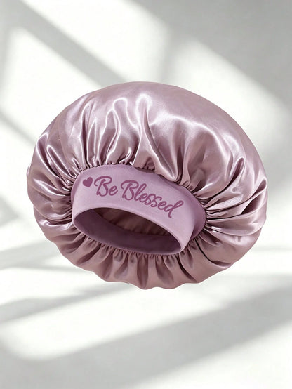 1pc Be Blessed Wide Brim Satin Sleep Cap, Women's Hair Care Anti-Frizz Sleep Bonnet, Home Skincare & Hair Care Cap