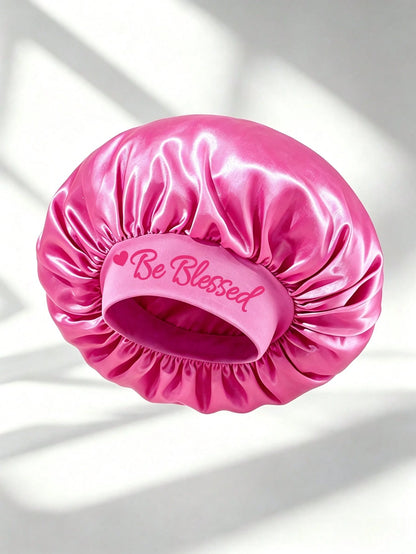 1pc Be Blessed Wide Brim Satin Sleep Cap, Women's Hair Care Anti-Frizz Sleep Bonnet, Home Skincare & Hair Care Cap