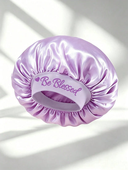 1pc Be Blessed Wide Brim Satin Sleep Cap, Women's Hair Care Anti-Frizz Sleep Bonnet, Home Skincare & Hair Care Cap