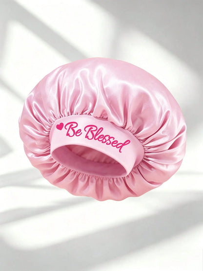 1pc Be Blessed Wide Brim Satin Sleep Cap, Women's Hair Care Anti-Frizz Sleep Bonnet, Home Skincare & Hair Care Cap