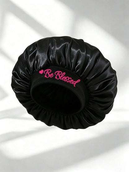 1pc Be Blessed Wide Brim Satin Sleep Cap, Women's Hair Care Anti-Frizz Sleep Bonnet, Home Skincare & Hair Care Cap