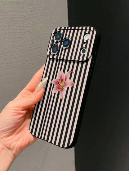 1pc Black Matte Anti-Fall Anti-Slip TPU Soft Phone Case UV Printed Stripe And Flower Pattern Phone Case Suitable For IPhone 7/8/7PLUS/8PLUS/X/XS/XR/XSMAX/11/11PRO/11PROMAX/12/12PRO/12PROMAX/12MINI/13