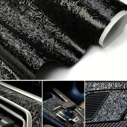 1pc Black Metaverse Ghost Forged Carbon Fiber Vinyl Wrap Roll Camouflage Pattern Camo Random Carbon Texture Car Sticker Film- PET Film, Car Body Color Change, Rearview Mirror, Interior Protection, Ca