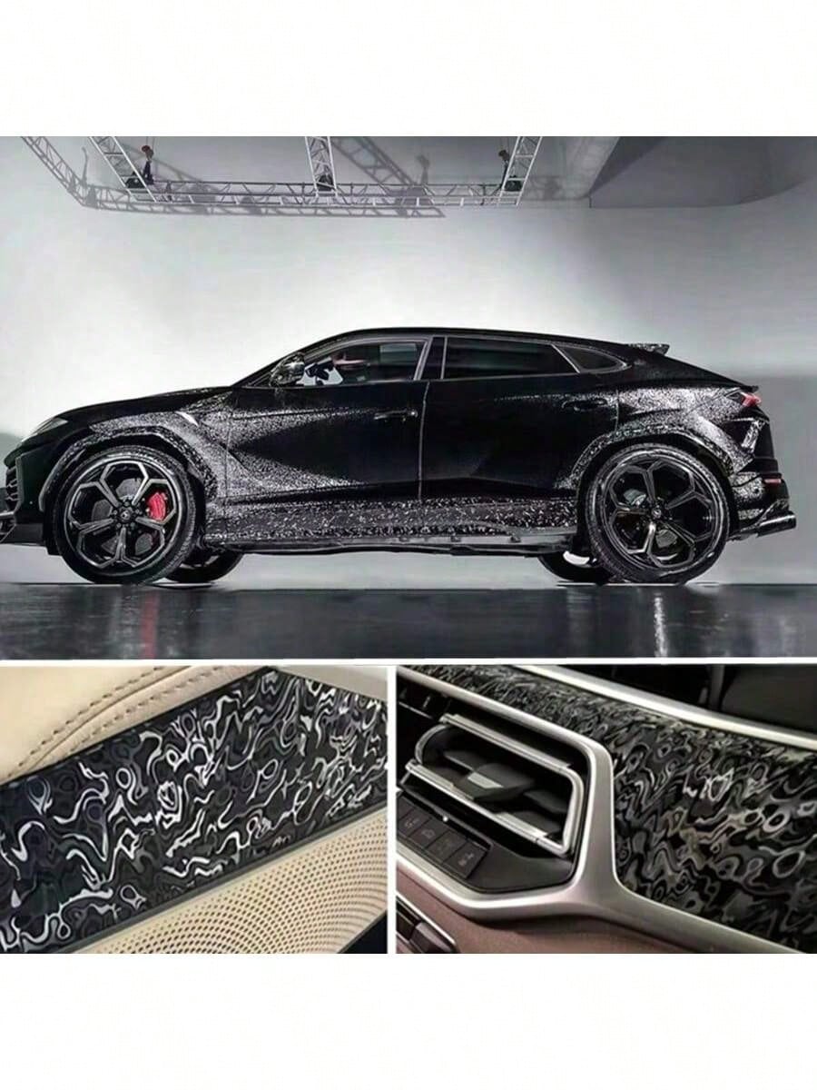 1pc Black Metaverse Ghost Forged Carbon Fiber Vinyl Wrap Roll Camouflage Pattern Camo Random Carbon Texture Car Sticker Film- PET Film, Car Body Color Change, Rearview Mirror, Interior Protection, Ca