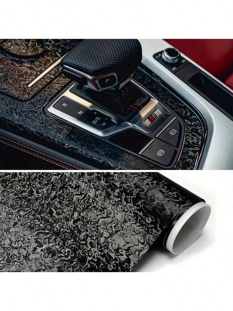 1pc Black Metaverse Ghost Forged Carbon Fiber Vinyl Wrap Roll Camouflage Pattern Camo Random Carbon Texture Car Sticker Film- PET Film, Car Body Color Change, Rearview Mirror, Interior Protection, Ca