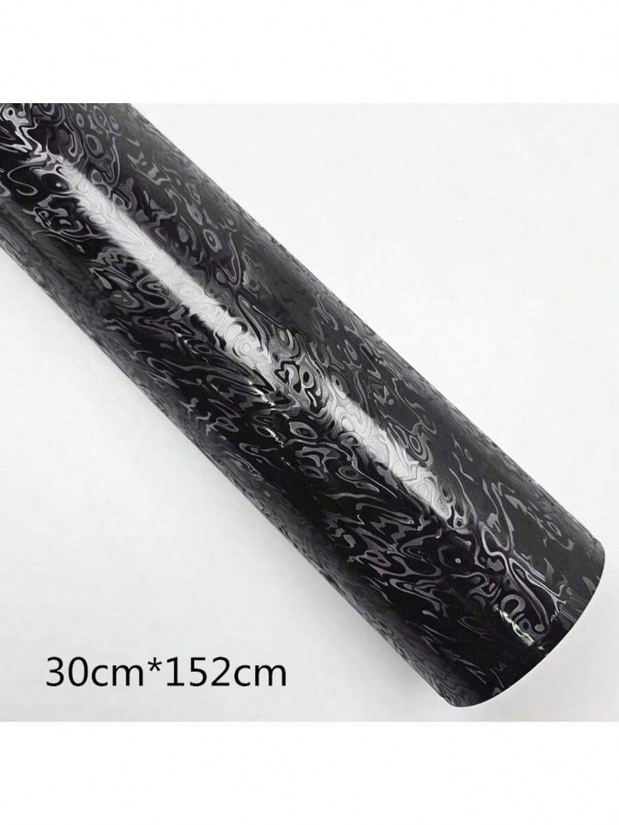 1pc Black Metaverse Ghost Forged Carbon Fiber Vinyl Wrap Roll Camouflage Pattern Camo Random Carbon Texture Car Sticker Film- PET Film, Car Body Color Change, Rearview Mirror, Interior Protection, Ca