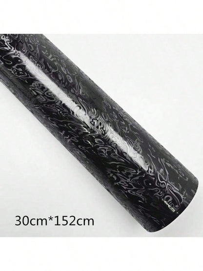 1pc Black Metaverse Ghost Forged Carbon Fiber Vinyl Wrap Roll Camouflage Pattern Camo Random Carbon Texture Car Sticker Film- PET Film, Car Body Color Change, Rearview Mirror, Interior Protection, Ca