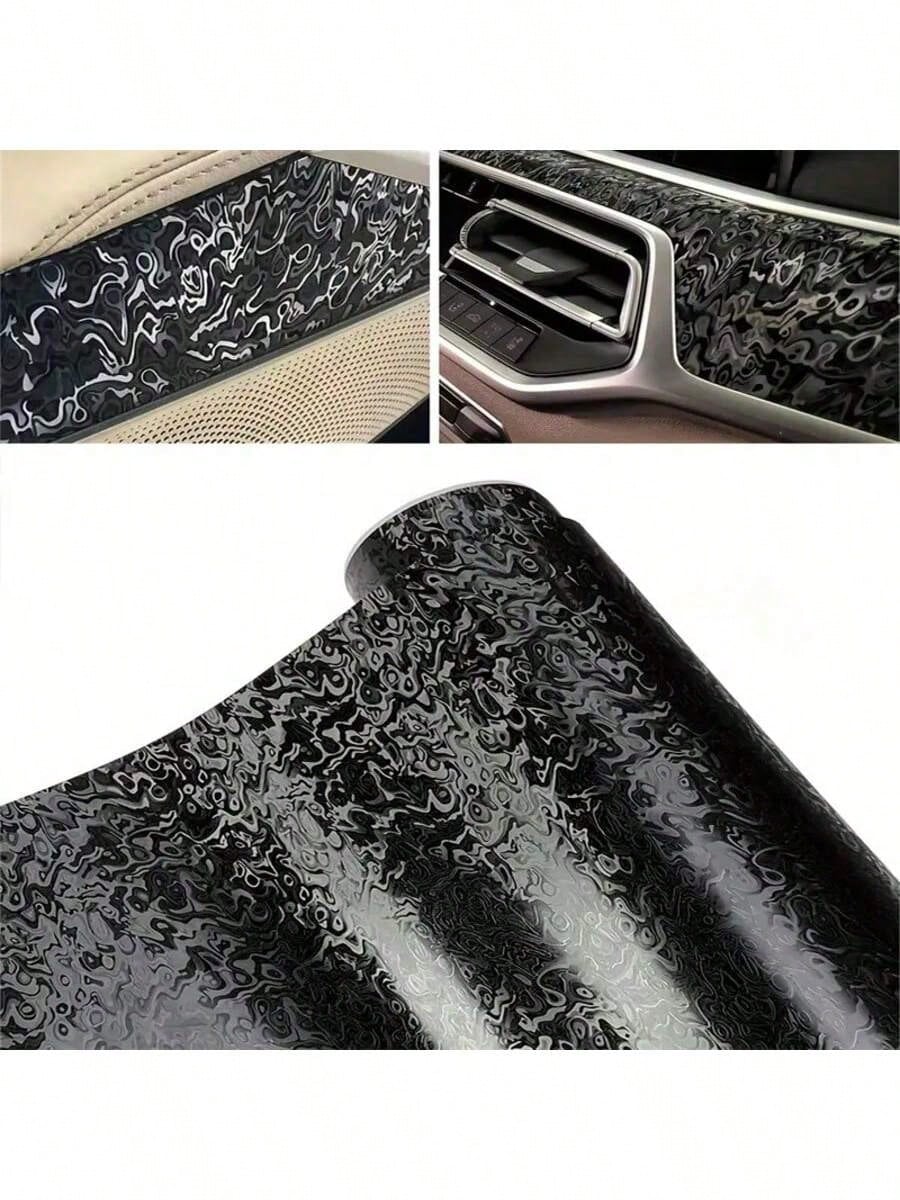 1pc Black Metaverse Ghost Forged Carbon Fiber Vinyl Wrap Roll Camouflage Pattern Camo Random Carbon Texture Car Sticker Film- PET Film, Car Body Color Change, Rearview Mirror, Interior Protection, Ca