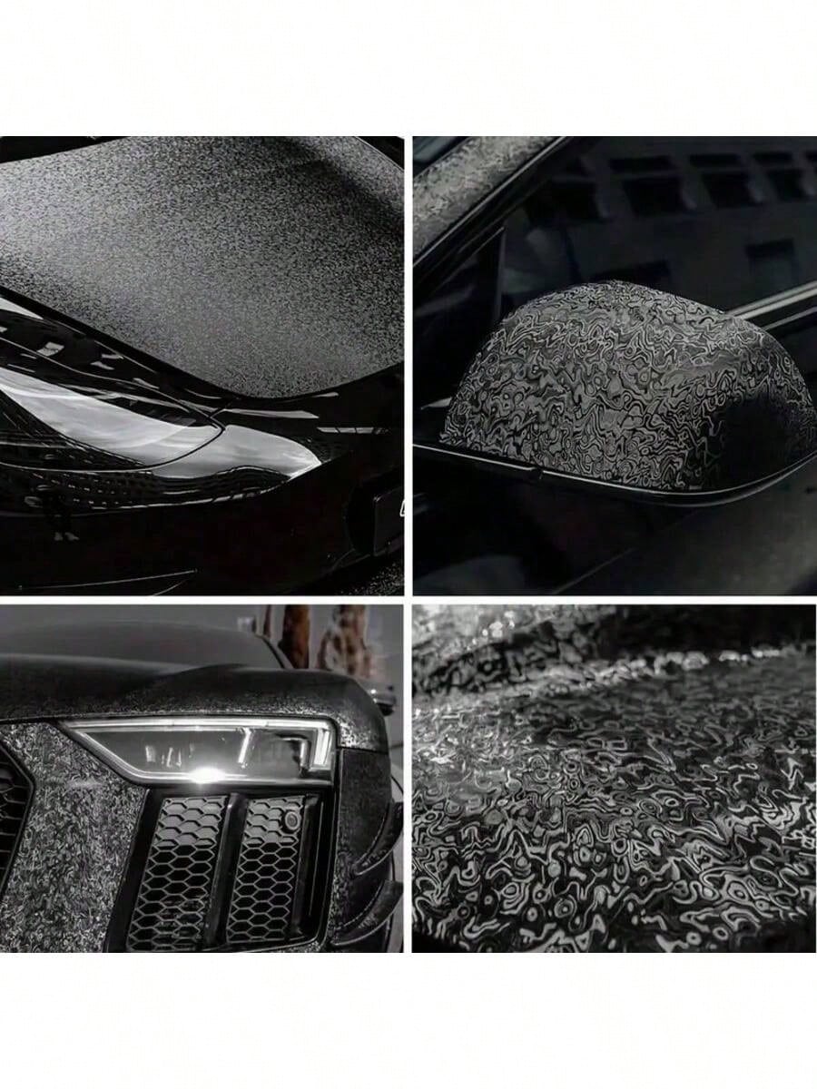 1pc Black Metaverse Ghost Forged Carbon Fiber Vinyl Wrap Roll Camouflage Pattern Camo Random Carbon Texture Car Sticker Film- PET Film, Car Body Color Change, Rearview Mirror, Interior Protection, Ca