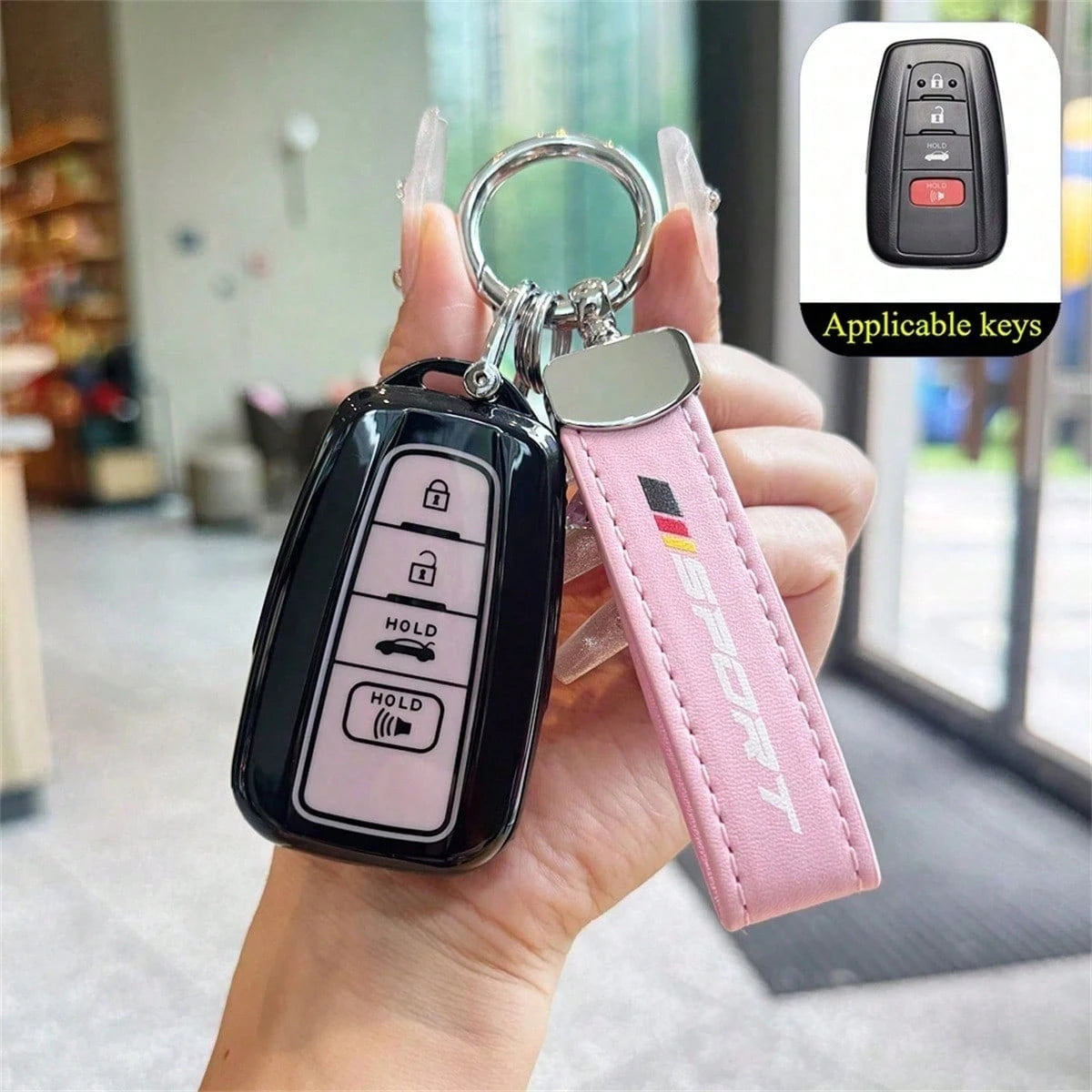 1pc Black & Pink Car Key Cover With Keychain, TPU Material, Compatible With Toyota 2018-2022 Camry, Avalon, Prius, GT86 Models