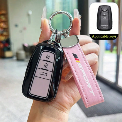 1pc Black & Pink Car Key Cover With Keychain, TPU Material, Compatible With Toyota 2018-2022 Camry, Avalon, Prius, GT86 Models