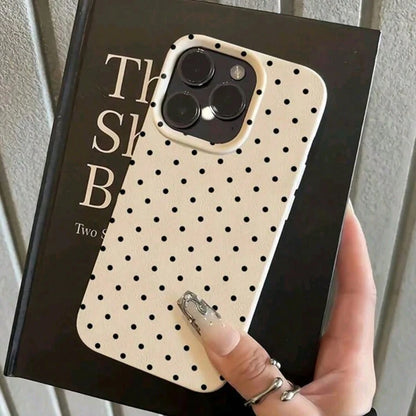 1pc Black Polka Dot UV Printed Pattern Design Leather Texture Phone Case