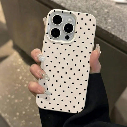 1pc Black Polka Dot UV Printed Pattern Design Leather Texture Phone Case