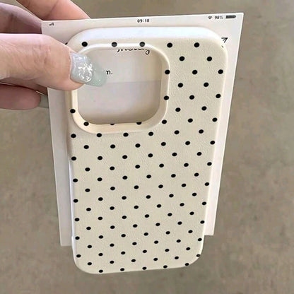 1pc Black Polka Dot UV Printed Pattern Design Leather Texture Phone Case