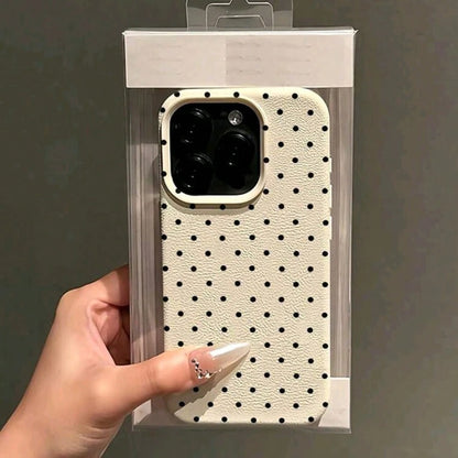 1pc Black Polka Dot UV Printed Pattern Design Leather Texture Phone Case