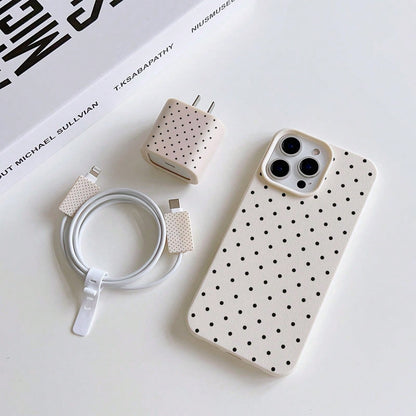 1pc Black Polka Dot UV Printed Pattern Design Leather Texture Phone Case