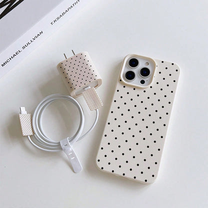 1pc Black Polka Dot UV Printed Pattern Design Leather Texture Phone Case