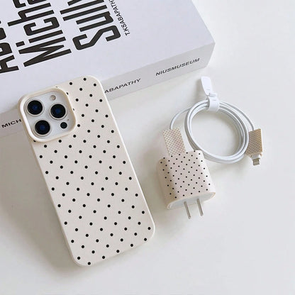 1pc Black Polka Dot UV Printed Pattern Design Leather Texture Phone Case