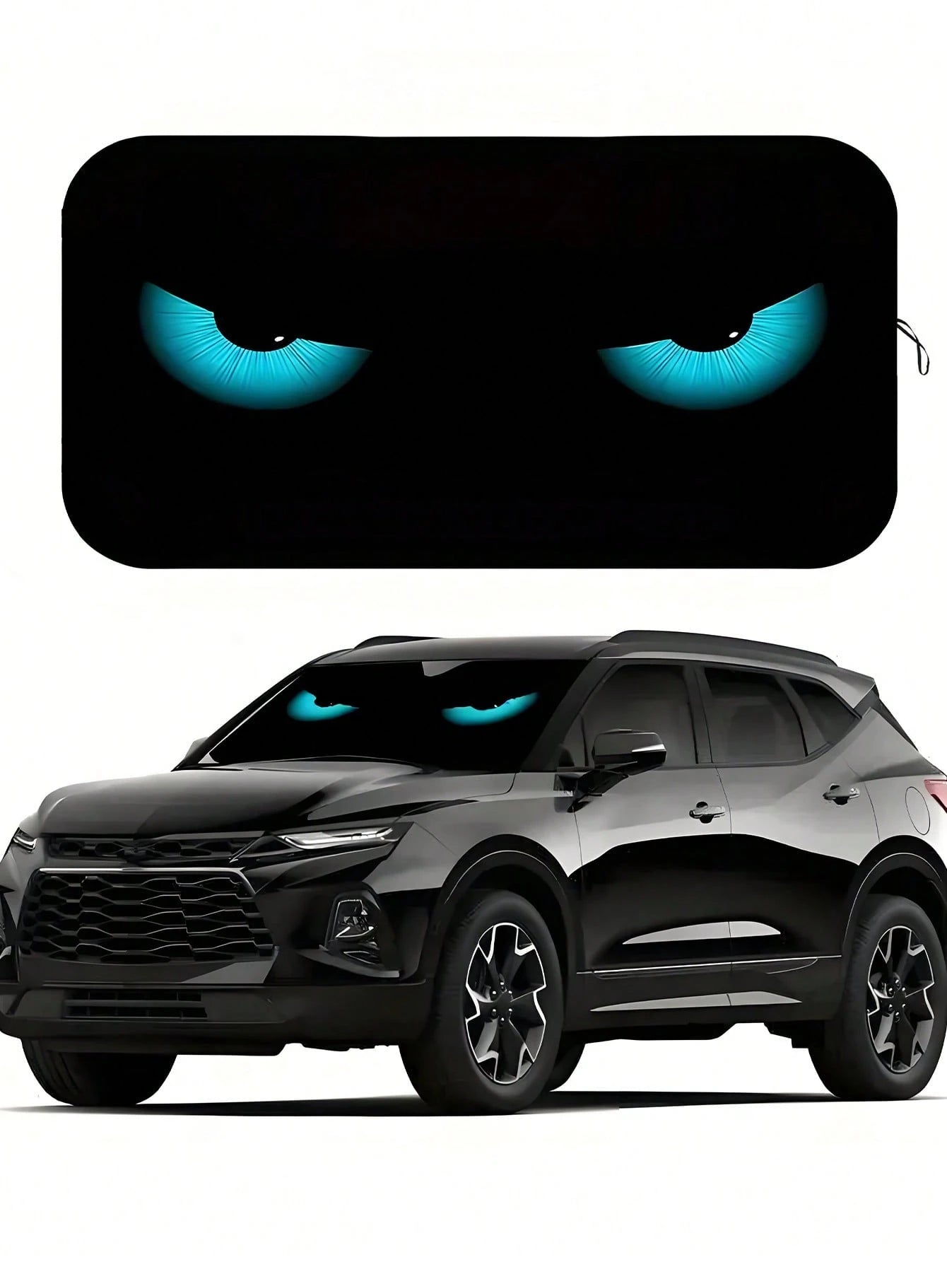 1pc Blue Devil Eye Design Foldable Car Windshield Sunshade Cover, 2025 Automotive Windshield Shade Blocks UV Rays Keeping Car Cool, Funny Car Sunshield With Durable Black Strap